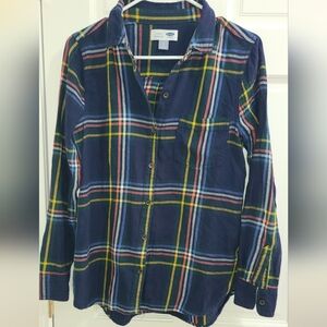 Old Navy Blue Multicolor Plaid Shirt